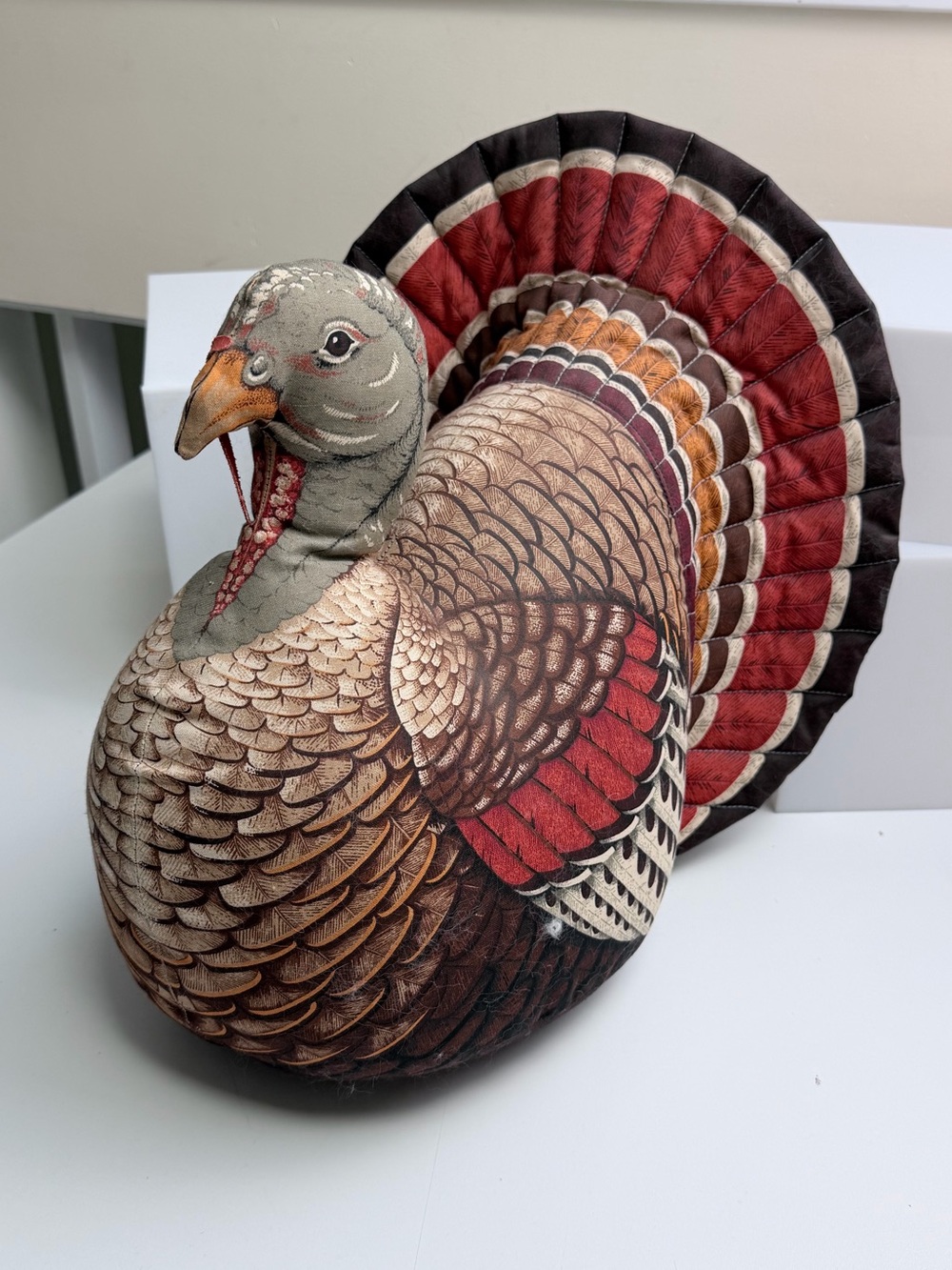 Vintage 1980's Handmade Tom Turkey Stuffed Plush Weighted Thanksgiving Decor - Picture 2 of 9